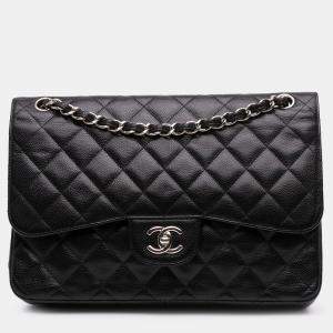 Pre Owned Chanel Black Jumbo Classic Caviar Double Flap