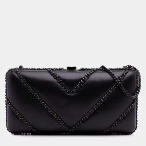 Pre Owned Chanel Black Chevron Lambskin Chain Around Clutch on Chain