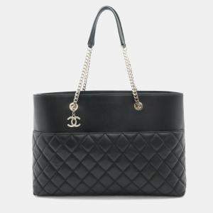 Pre Owned Chanel CC Black Lambskin Leather Chain Tote Bag