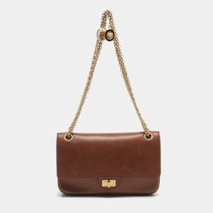Pre Owned Chanel Brown Leather Brown Reissue 2.55 Paris-Hamburg Medals Flap Bag
