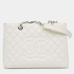 Chanel White Caviar Grand Shopping Tote 