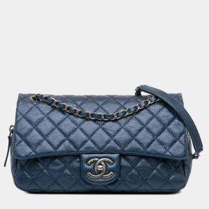 Chanel Blue Medium Quilted Iridescent Caviar Easy Flap