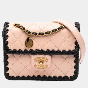 Pre Owned Chanel Black/Pink Mini Calfskin Braided My Own Frame Flap Bag