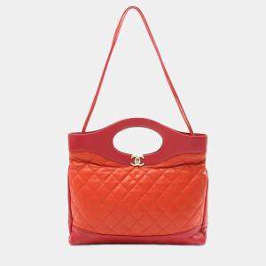 Chanel Orange/Red Large Quilted Lambskin 31 Shopping Bag
