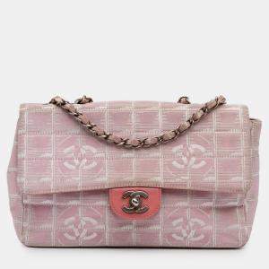 Chanel Pink Medium New Travel Line Nylon Single Flap Bag