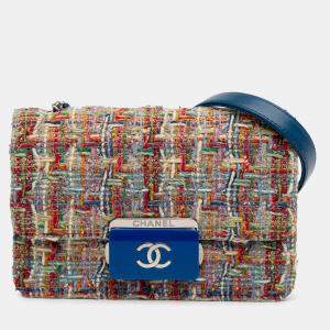 Pre Owned Chanel Multicolor Mini Quilted Tweed Beauty Lock Flap