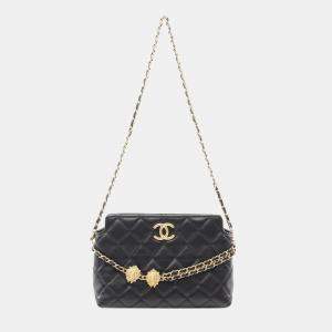 Pre Owned Chanel Black Quilted Lambskin Leo Shoulder Bag