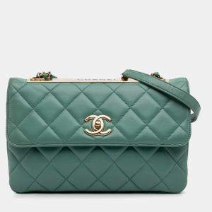 Pre Owned Chanel Green Quilted Lambskin Trendy CC Flap
