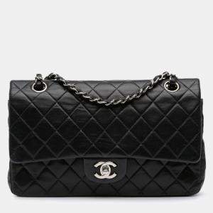Pre Owned Chanel Black Medium Classic Lambskin Double Flap