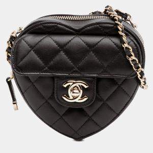 Pre Owned Chanel Black Mini Lambskin CC in Love Heart Crossbody