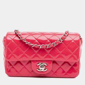 Pre Owned Chanel Pink Mini Rectangular Classic Patent Single Flap