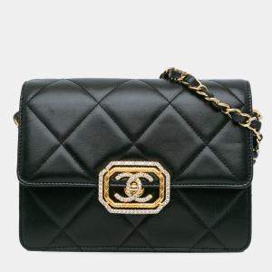 Pre Owned Chanel Black Quilted Lambskin Octagonal Buckle Crossbody