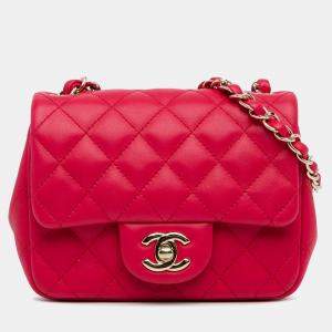 Chanel Red Mini Square Classic Lambskin Single Flap