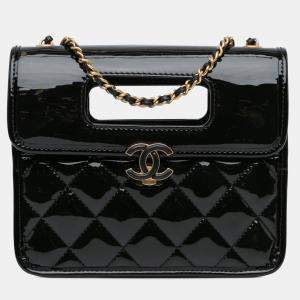 Chanel Black Mini Quilted Patent Graphic Catch Flap