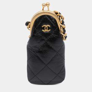 Chanel Black CC Quilted Lambskin Lipstick Case on Chain