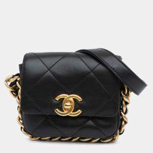 Pre Owned Chanel Black Mini Quilted Calfskin Framing Chain Flap Bag