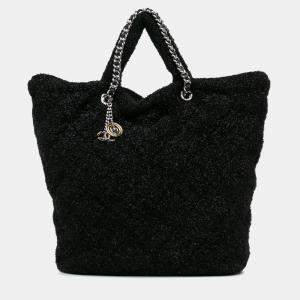 Pre Owned Chanel Black Large Quilted Knit Pluto Glitter Satchel