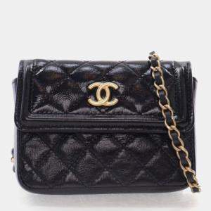 Pre Owned Chanel Mini Black Shiny Calfskin Waist Belt Bag