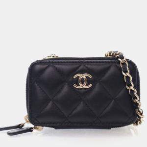 Chanel Mini Black Lambskin Trendy CC Cardholder With Chain