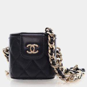 Pre Owned Chanel Vanity Case Mini Black Lambskin Chain Bag