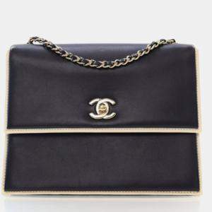 Pre Owned Chanel Square Frame Black Calfskin Shoulder Bag