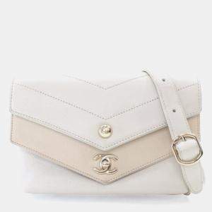 Chanel Mini Off-White Sheepskin Chevron Double Waist Bag