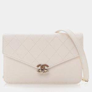 Chanel White Caviar Cuba Wallet On Chain (WOC)