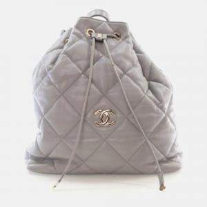 Chanel Drawstring Grey Calfskin Bucket Backpack
