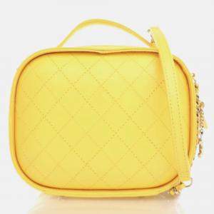 Pre Owned Chanel Vanity Case Yellow Crumpled Calfskin Shoulder Bag
