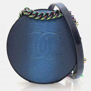 Pre Owned Chanel Round As Earth Blue Lizard Crossbody Bag