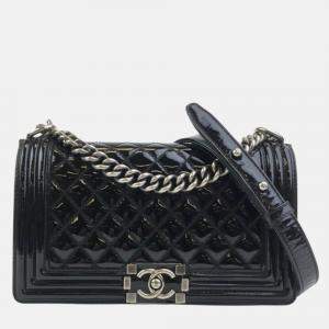 Chanel Medium Black Patent Boy Bag