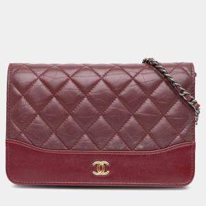 Chanel Red Quilted Aged Calfskin Gabrielle Wallet on Chain
