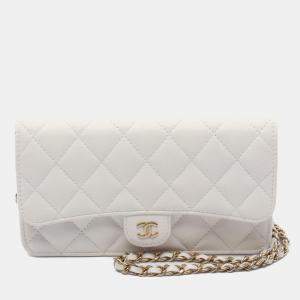 Chanel Matelasse Chain Wallet Crossbody Shoulder Bag Calfskin White Ghw