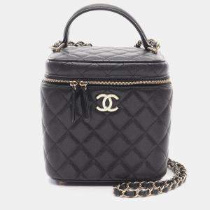Pre Owned Chanel Black Calfskin Vanity Shoulder Bag