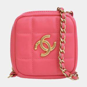 Chanel Pink CC Lambskin Diamond Clutch with Chain