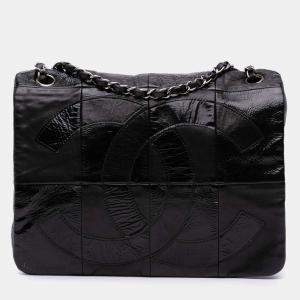 Chanel Black Lambskin and Patent Patchwork Brooklyn Flap