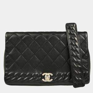 Chanel Black Embossed Calfskin Turnlock Small Full Flap Shoulder Bag