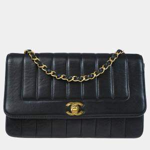 Chanel Black Lambskin Mademoiselle Straight Flap Shoulder Bag