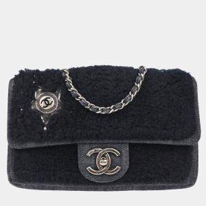 Chanel Navy Blue Mouton Denim Paris Dallas Single Flap Shoulder Bag