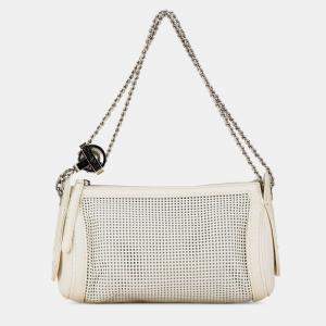 Pre Owned Chanel Cream Caviar Perforated Pulley Shoulder Bag