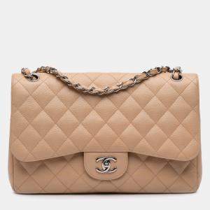 Pre Owned Chanel Brown Jumbo Classic Caviar Double Flap