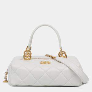 Pre Owned Chanel White Métiers d'Art CC Quilted Lambskin Box with Top Handle Bag