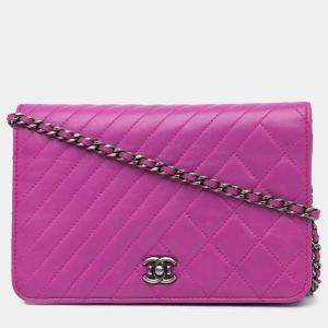 Chanel Purple Lambskin Coco Boy Wallet On Chain