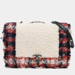 Pre Owned Chanel Multicolor CC Tweed and Shearling Single Flap