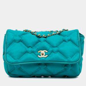 Pre Owned Chanel Blue Small Iridescent Calfskin Chesterfield Flap