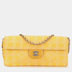 Pre Owned Chanel Yellow New Travel Line Nylon East West Flap