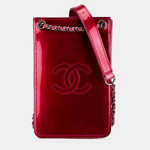 Pre Owned Chanel Pink CC Patent Phone Holder Crossbody