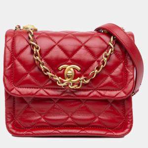 Chanel Red Mini Quilted Lambskin Soft Square Flap