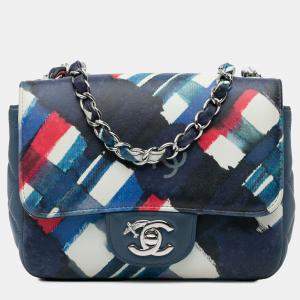 Chanel Blue Mini Square Classic Airlines Printed Lambskin Single Flap