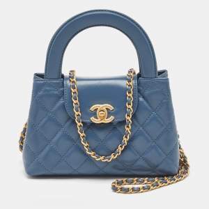 Pre Owned Chanel Blue Quilted Leather Kelly Mini Shopping Bag